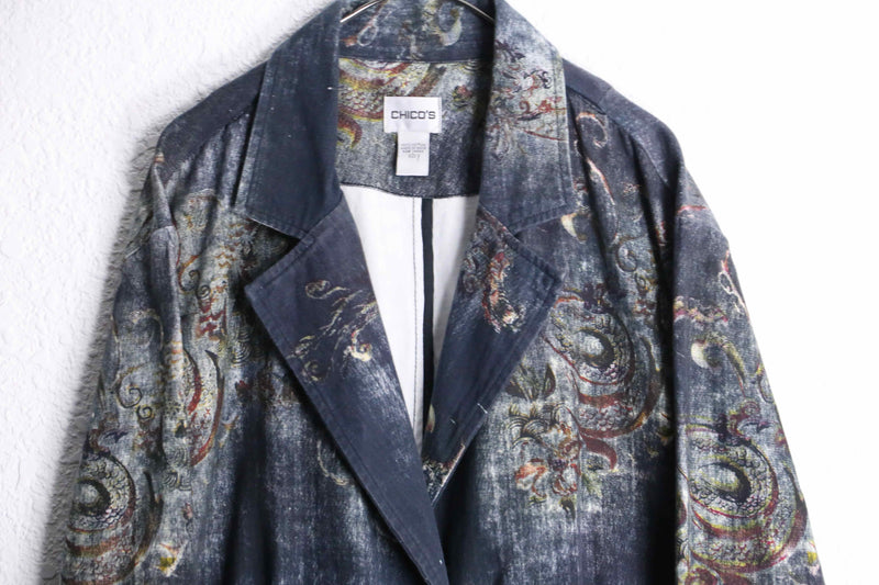 "CHICO'S" abstract botanical pattern easy tailored jacket
