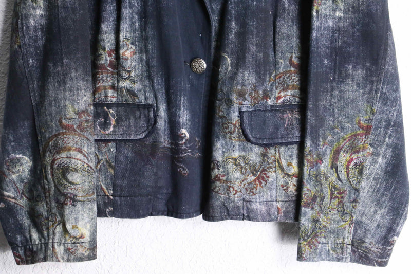 "CHICO'S" abstract botanical pattern easy tailored jacket