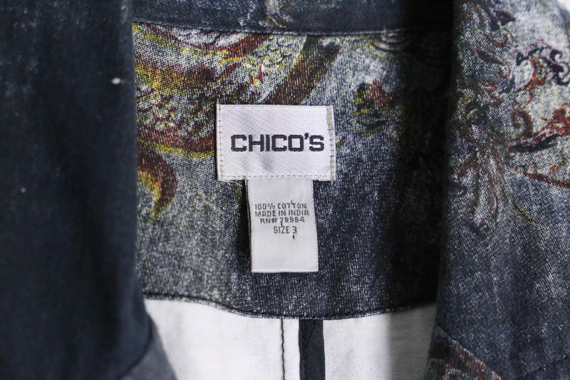 "CHICO'S" abstract botanical pattern easy tailored jacket