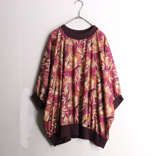 colorful leaf design dolman sleeve pullover