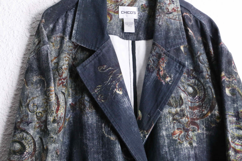 "CHICO'S" abstract botanical pattern easy tailored jacket