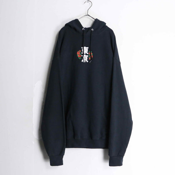 “東京" black color print design hoodie