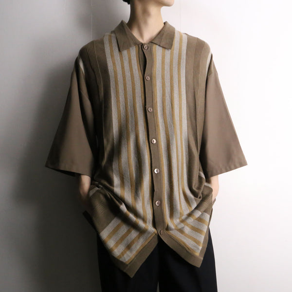 brown color striped design knit shirt