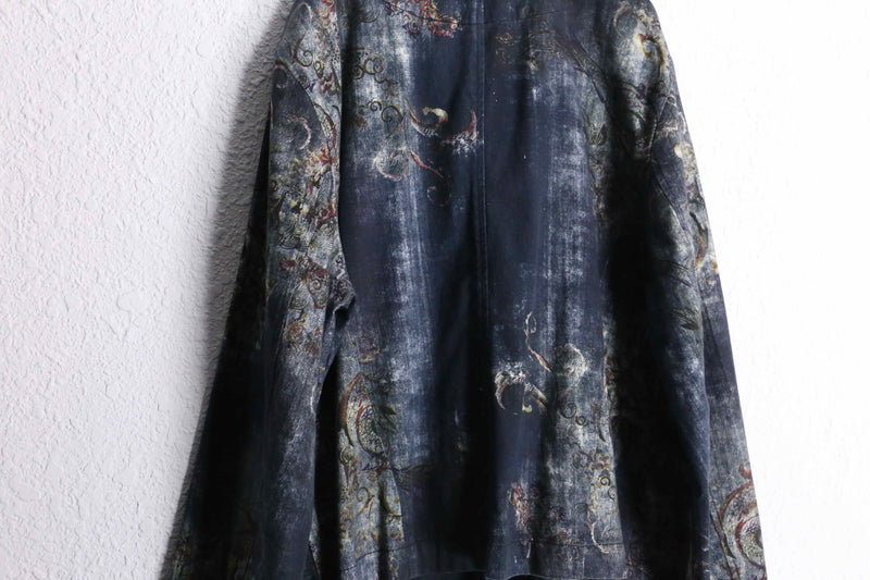 "CHICO'S" abstract botanical pattern easy tailored jacket