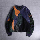 “SAXONY” leather × suède switch patterned knit pullover