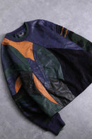 “SAXONY” leather × suède switch patterned knit pullover