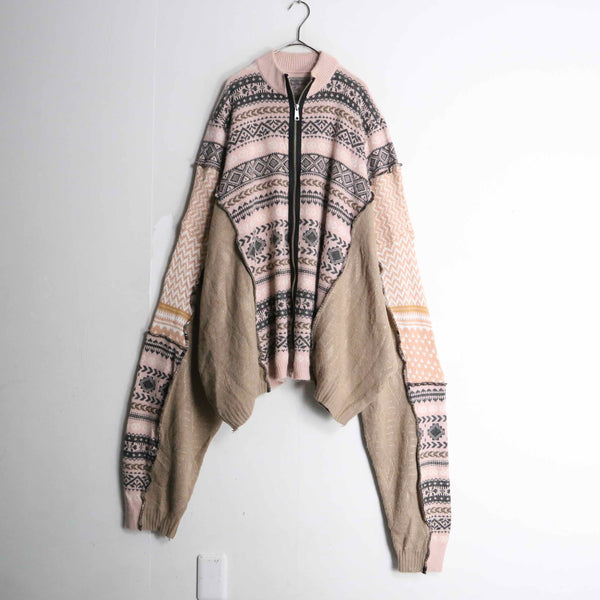 "Re:make" pink×beige double zip dolman knit jacket