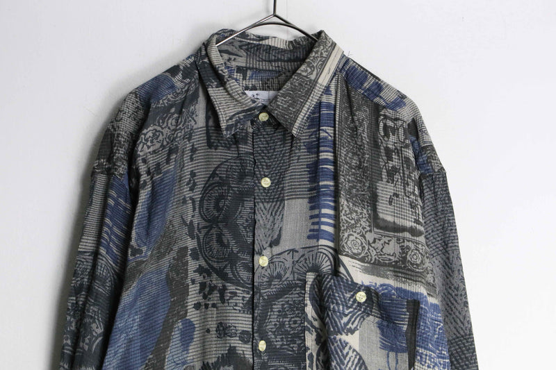 "GOOUCH" total pattern silk × linen shirt