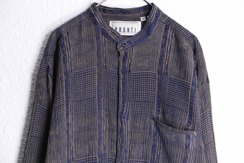 "PRONTI" pleats geometry pattern L/S shirt