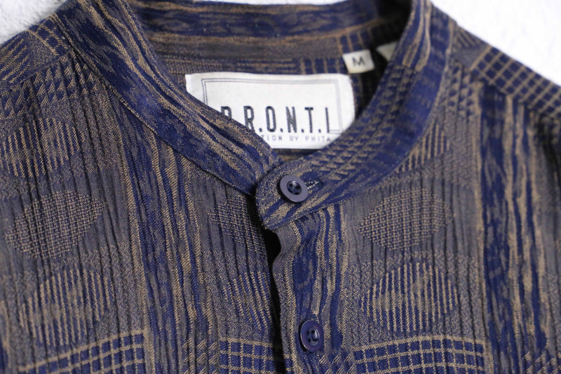"PRONTI" pleats geometry pattern L/S shirt