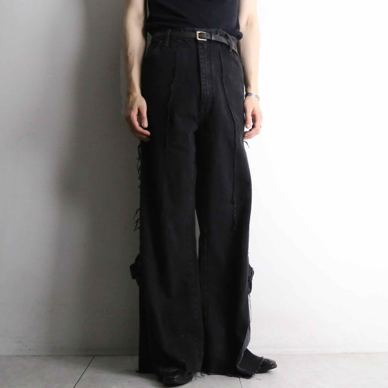 remake "再構築" patchwork design black flare denim