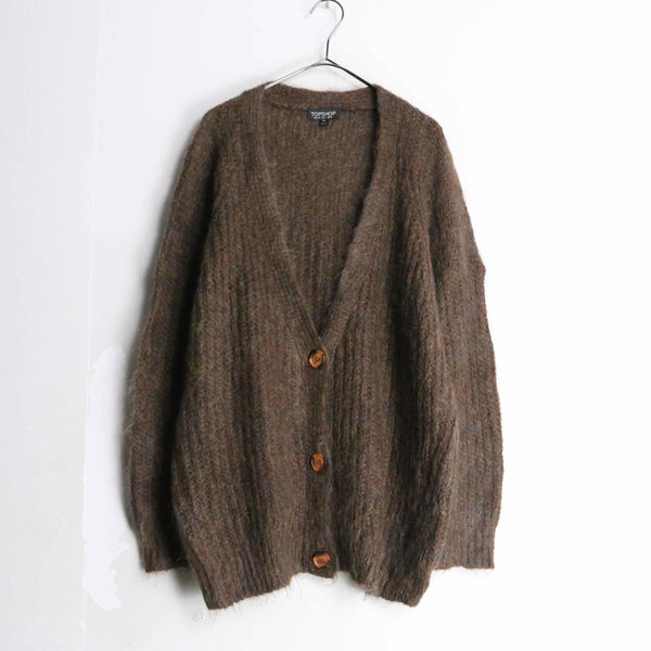 dark brown base mohair knit cardigan