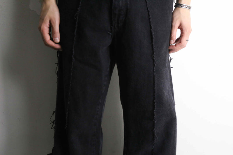 remake "再構築" patchwork design black flare denim