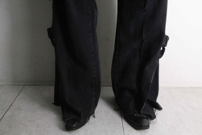 remake "再構築" patchwork design black flare denim