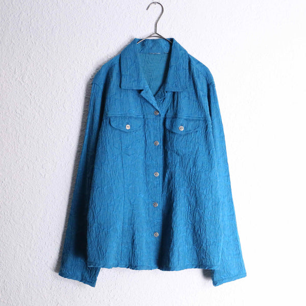 blue color flower pattern tracker jacquard jacket