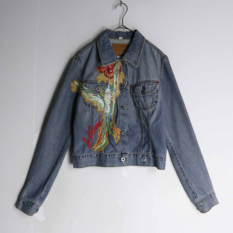 elegant bird design denim jacket