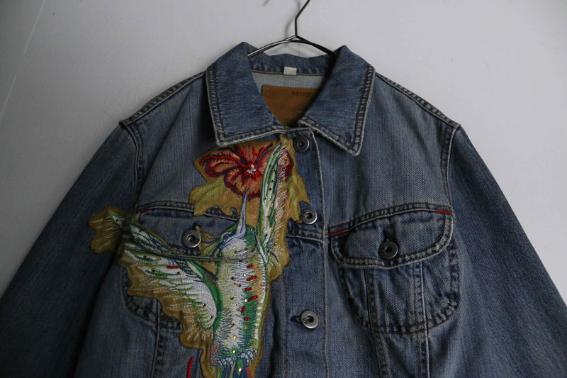 elegant bird design denim jacket