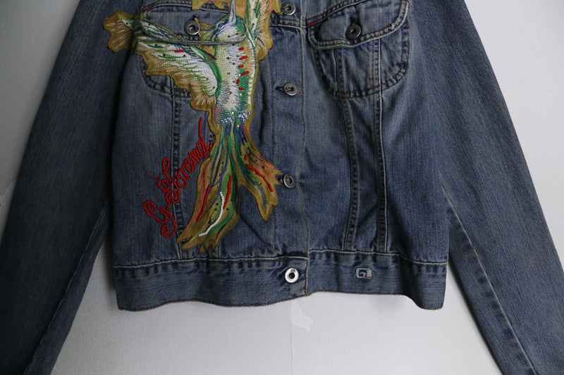 elegant bird design denim jacket