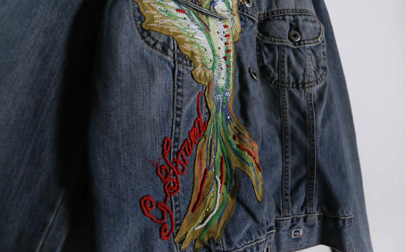 elegant bird design denim jacket