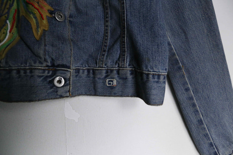 elegant bird design denim jacket