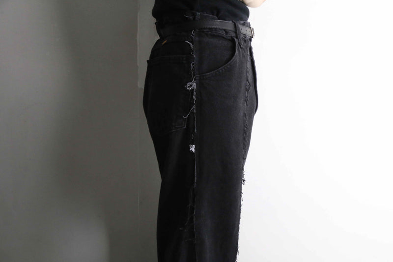 remake "再構築" patchwork design black flare denim