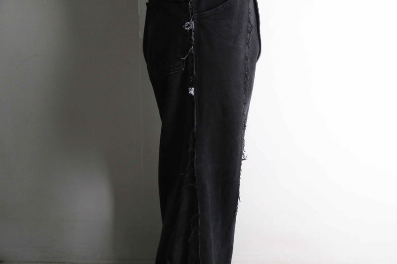 remake "再構築" patchwork design black flare denim