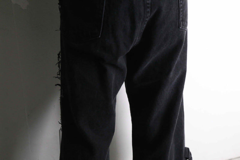 remake "再構築" patchwork design black flare denim