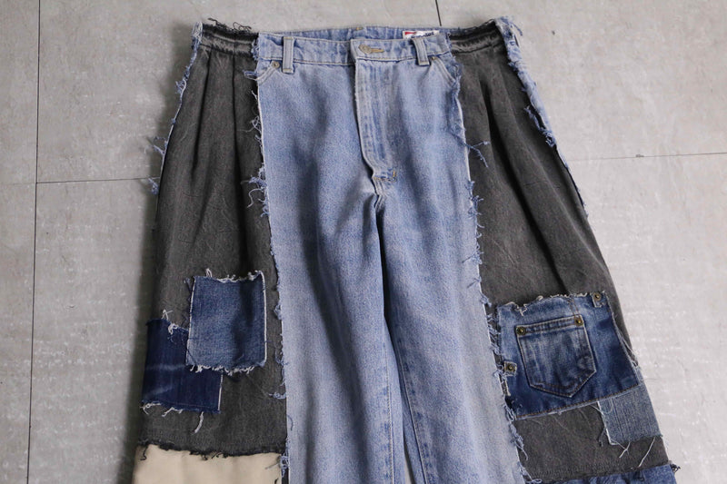 "Re:make" tuck & patch design buggy denim pants