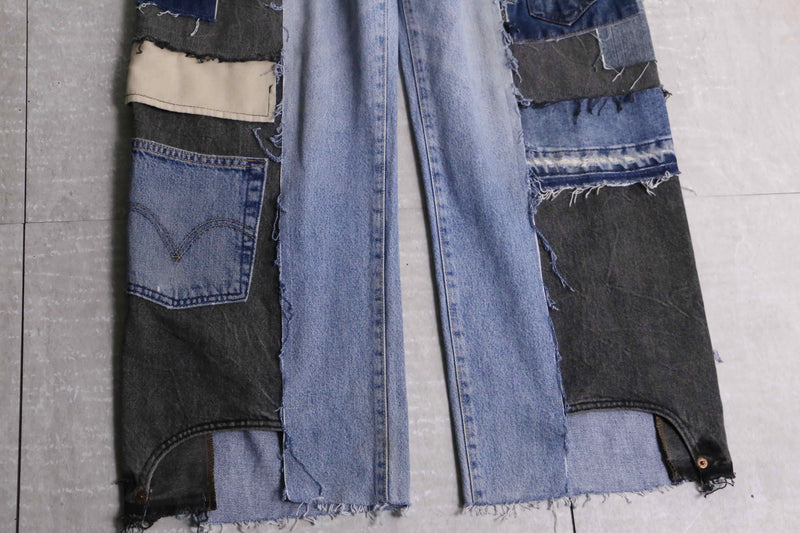 "Re:make" tuck & patch design buggy denim pants