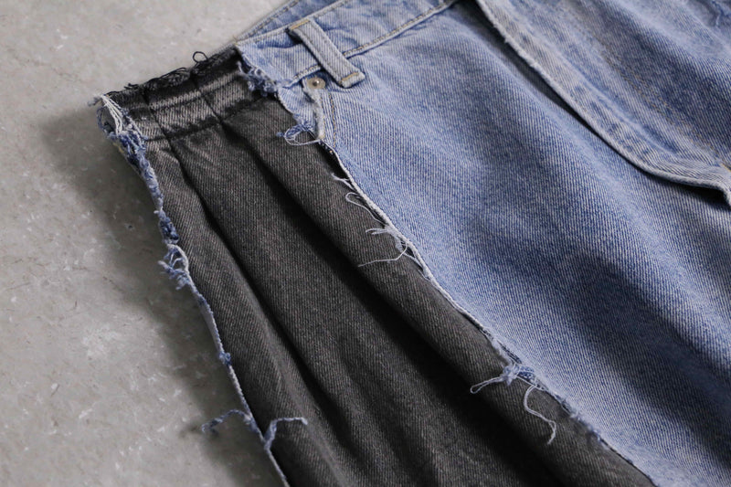 "Re:make" tuck & patch design buggy denim pants