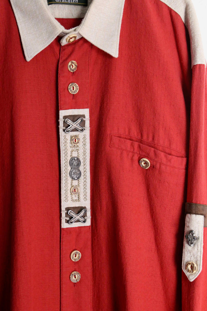 red naturally derived tyrolean shirt