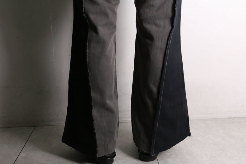 remake "再構築" black tone side docking flare denim pants