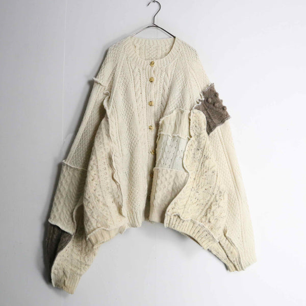 "Re:make" ivory tone patchwork fisherman cardigan