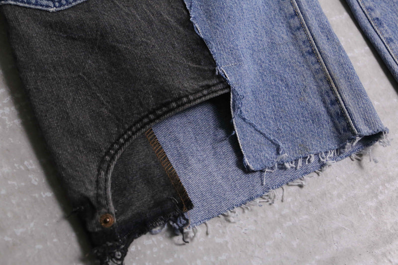 "Re:make" tuck & patch design buggy denim pants