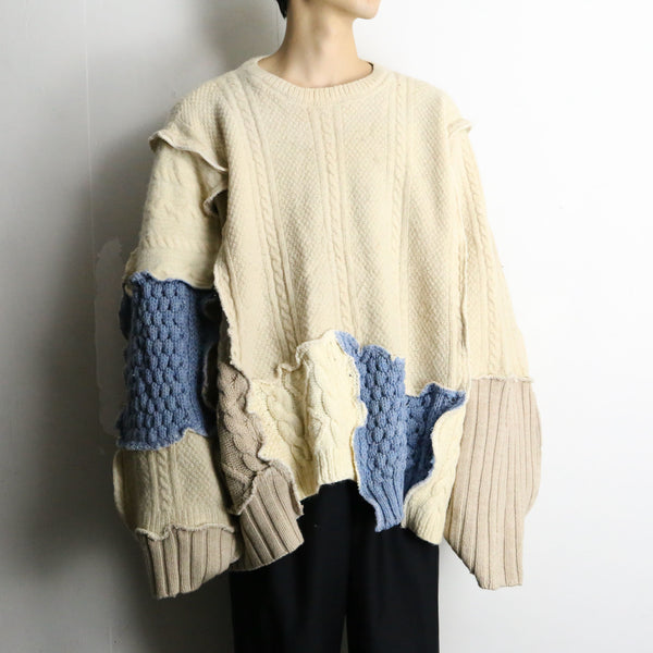 "Re:make" asymmetry patchwork fisherman knit