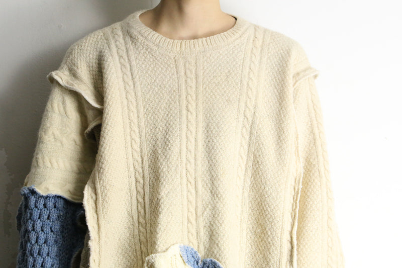 "Re:make" asymmetry patchwork fisherman knit