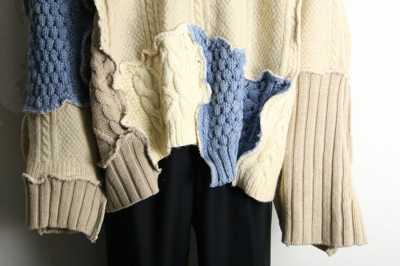 "Re:make" asymmetry patchwork fisherman knit