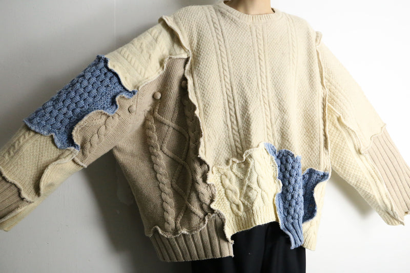 "Re:make" asymmetry patchwork fisherman knit