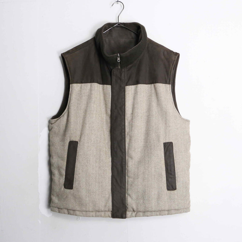 leather × herringbone reversible over vest