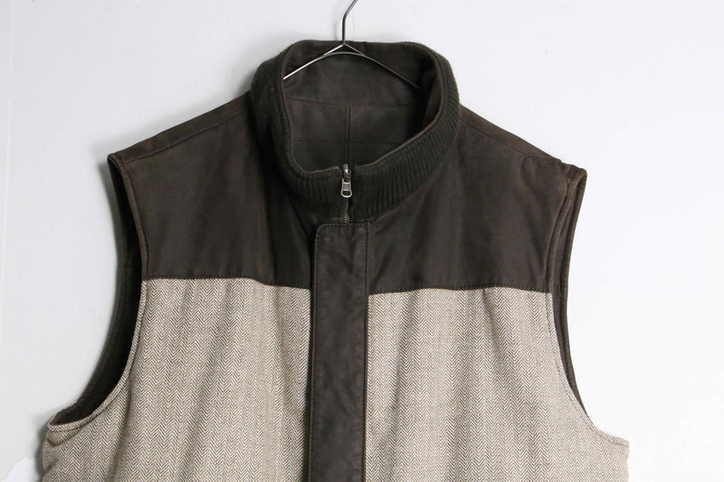 leather × herringbone reversible over vest