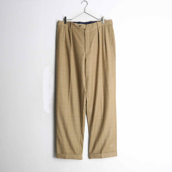 ivory color box check pattern wool slacks