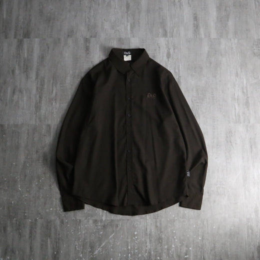 1990-00s D&G dark brown embroidered logo dress shirt