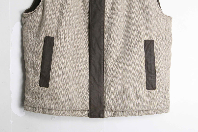 leather × herringbone reversible over vest