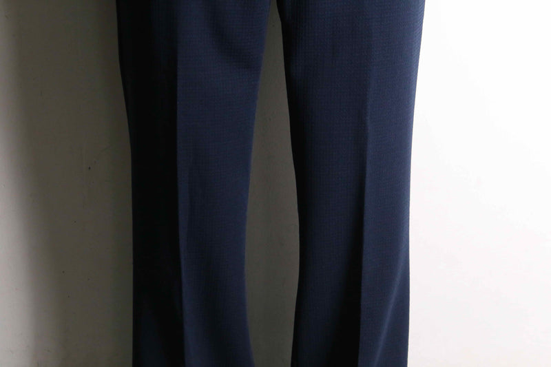 70's navy poly knitting stitch design flare pants