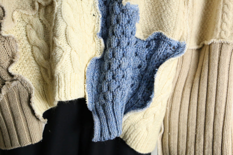 "Re:make" asymmetry patchwork fisherman knit