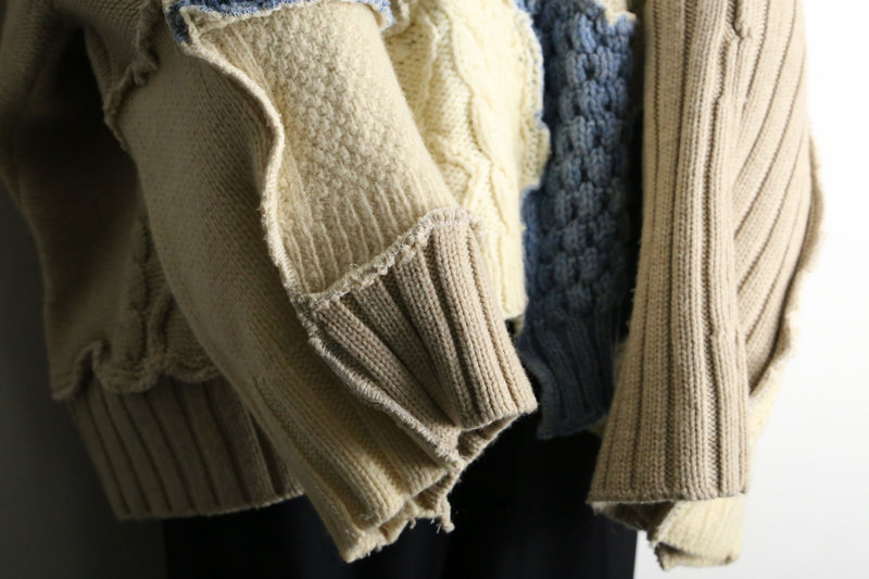 "Re:make" asymmetry patchwork fisherman knit