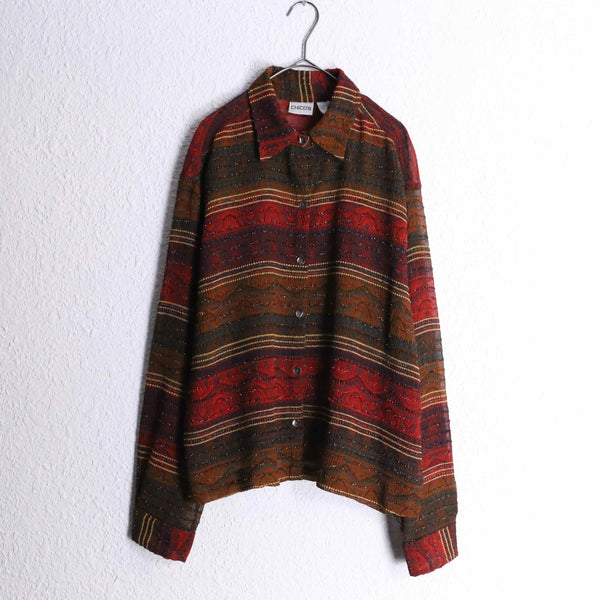 "CHICO'S" ethnic pattern rame design shirt