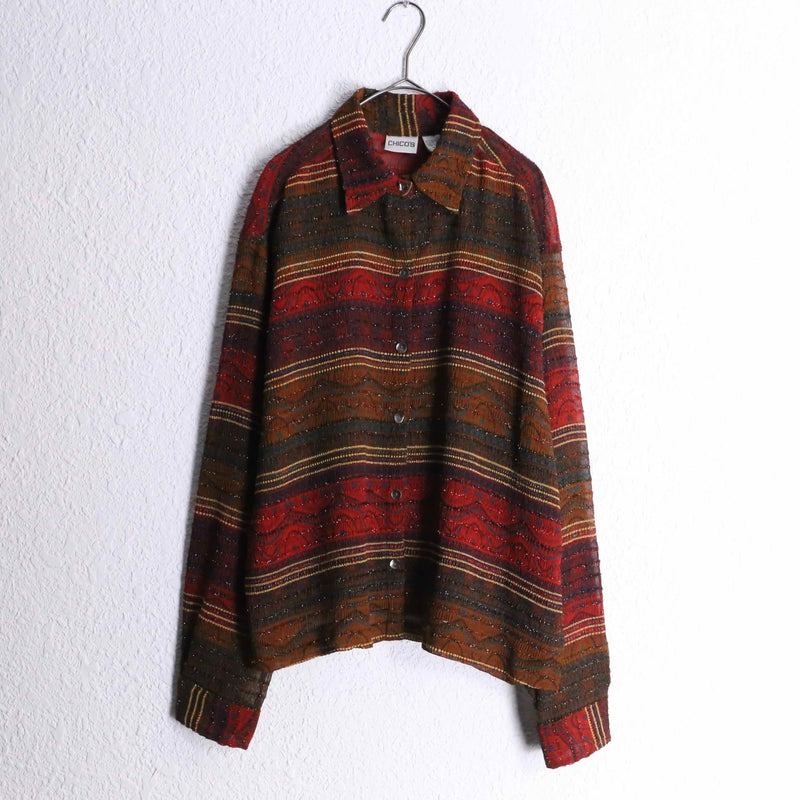 "CHICO'S" ethnic pattern rame design shirt