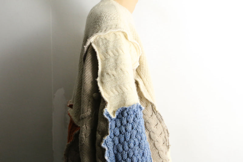 "Re:make" asymmetry patchwork fisherman knit