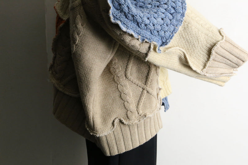 "Re:make" asymmetry patchwork fisherman knit